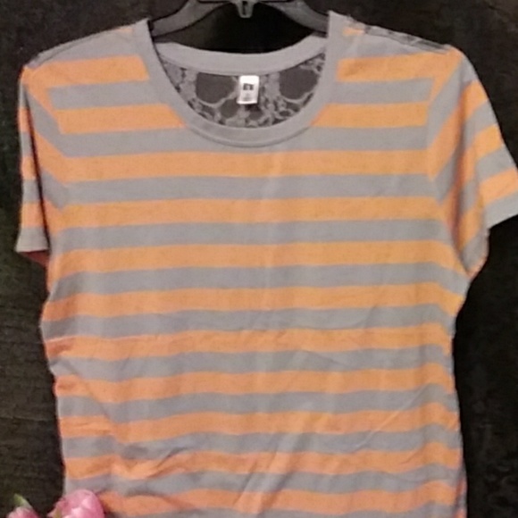 Lace back striped t-shirt, EUC - Picture 2 of 5
